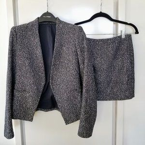 Theory Matching Blazer & Skirt Set - Black & White Tweed - Jacket 00 Skirt 0